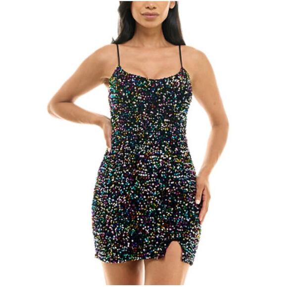 Pear Culture Multi-Colored Sequined Mini Dress Size 3/4 - Picture 4 of 7
